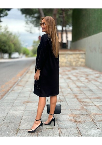 Kadın Modal Kumaş Kol ve Etek Ucu Payetl Elbise fırsatları