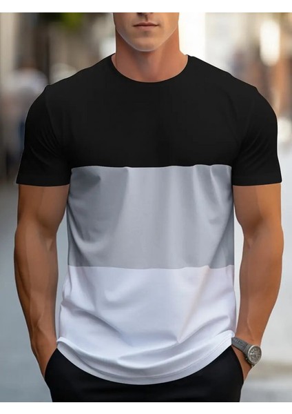 Erkek Kısa Kollu Bisiklet Yaka Çok Renkli Viskon Bluz