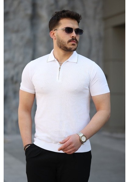 Erkek Viskon Kumaş Polo Yaka Desenli Tişört