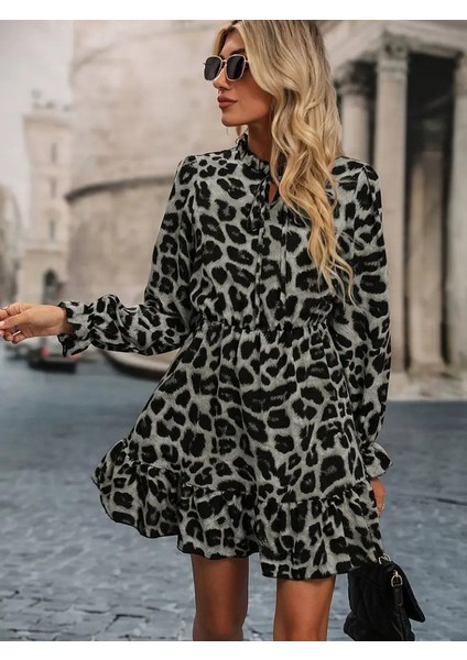 Kadın Uzun Kollu Yakadan Bağlamalı Beli Lastikli Şardonlu Dalgıç Elbise fırsatları