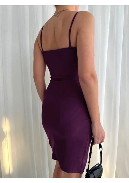 Kadın Ip Askılı Yırtmaçlı Büzgülü Elbise