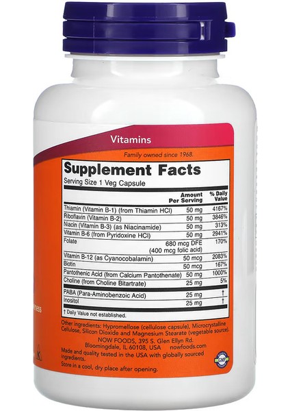 Vitamin B-50 Mg Folate Paba Choline Inositol 100 Caps fiyatları