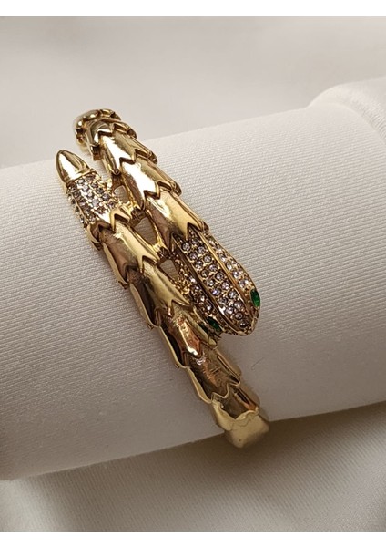 Yılan Model Çelik Kelepçe Bileklik 14K Gold modelleri