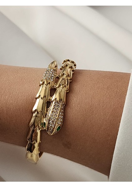 Yılan Model Çelik Kelepçe Bileklik 14K Gold fırsatları