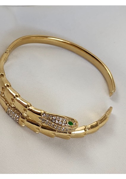 Yılan Model Çelik Kelepçe Bileklik 14K Gold indirimleri