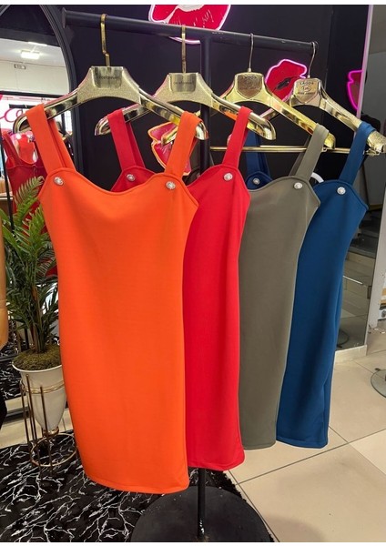 Kadın Dalgıç Kumaş Düğmeli Fermuarlı Askılı Elbise fiyatları