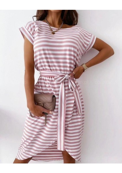 Kadın Kuşaklı Turlu Viskon Kumaş Elbise