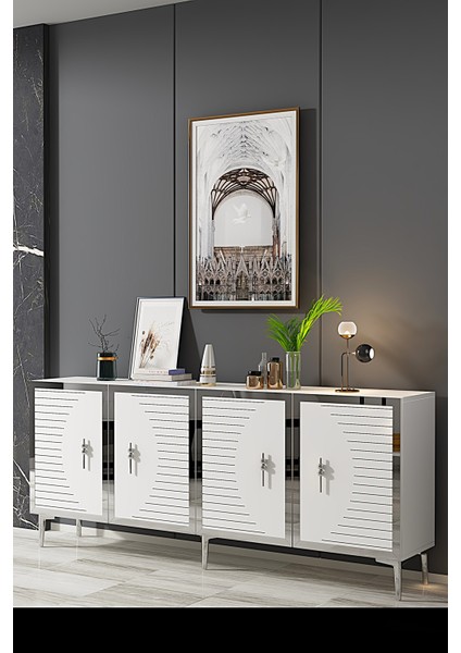 KA1801BS- Tuna Konsol , Tv Sehpası 180CM Beyaz- Silver fiyatları