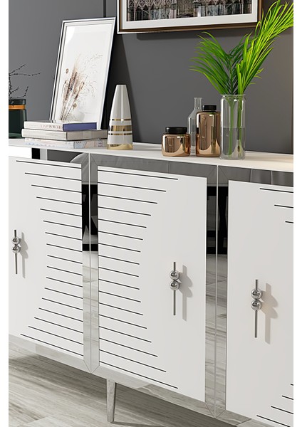 KA1801BS- Tuna Konsol , Tv Sehpası 180CM Beyaz- Silver modelleri