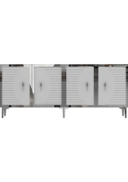 KA1801BS- Tuna Konsol , Tv Sehpası 180CM Beyaz- Silver