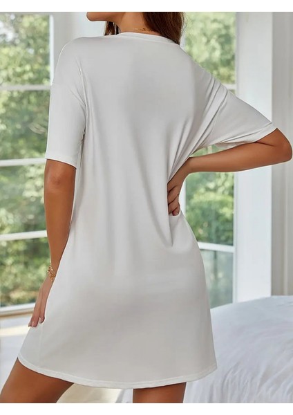 Kadın Kısa Kollu Yazı Baskılı Basic Mini Elbise fiyatları