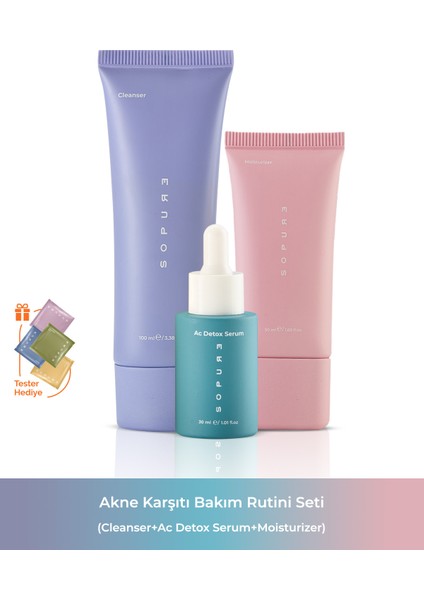 Akne Karşıtı Bakım Rutini Seti (Cleanser+Ac Detox Serum+Moisturizer) (111318)