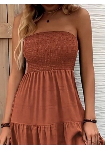 Kadın Straplez Göğüsten Lastikli Kloş Aerobin Uzun Elbise fiyatları