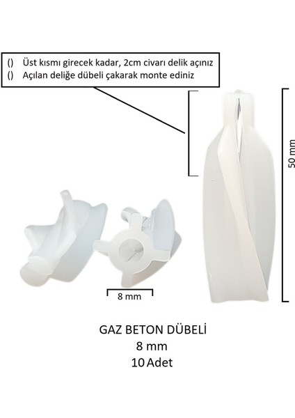 Gaz Beton (Ytong) Dübeli 8 mm (10 Adet) fiyatları