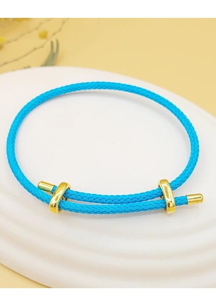 Çelik Gold Detaylı Ayarlanabilir Turkuaz Ip Bileklik