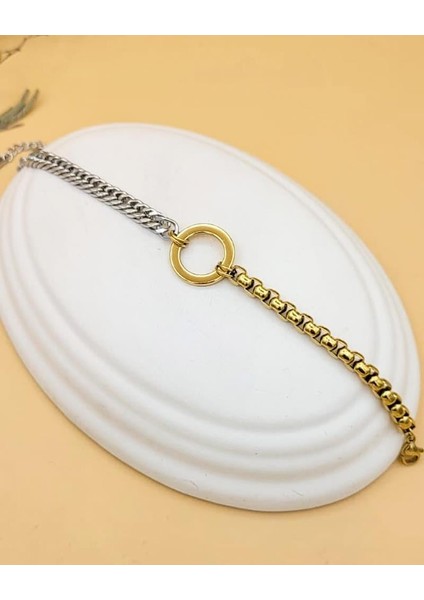 Dualis Gold-Silver Halka Charm Çelik Bileklik modelleri