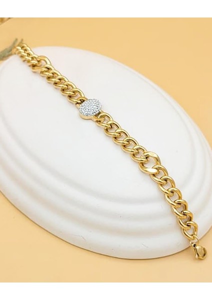 Zirkon Taşlı Bağ Zincir Gold Çelik Bileklik modelleri