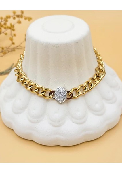 Zirkon Taşlı Bağ Zincir Gold Çelik Bileklik fırsatları