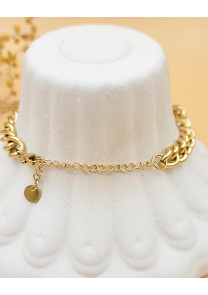 Zirkon Taşlı Bağ Zincir Gold Çelik Bileklik indirimleri