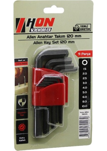 9pcs Siyah Kısa - Düz 120MM Alyan Allen Anahtar Takımı BRKT-702279 (5250)