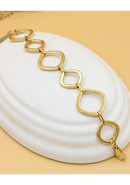 Dörtgen Halka Çelik Bileklik