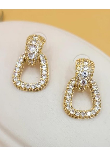 Işıltılı Zarif Geometrik Gold Küpe