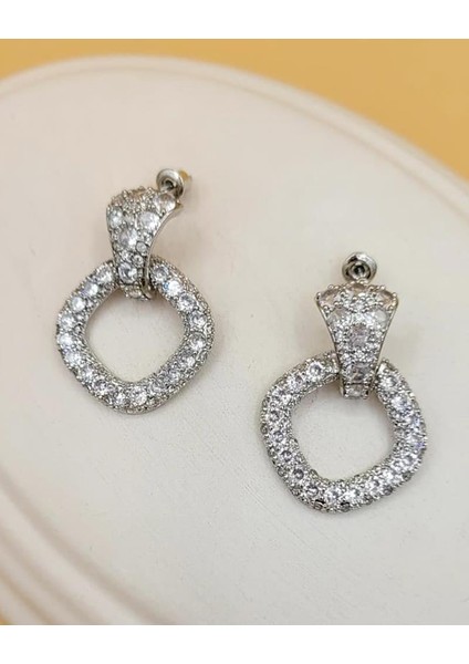 Parıltılı Kare Damla Küpe