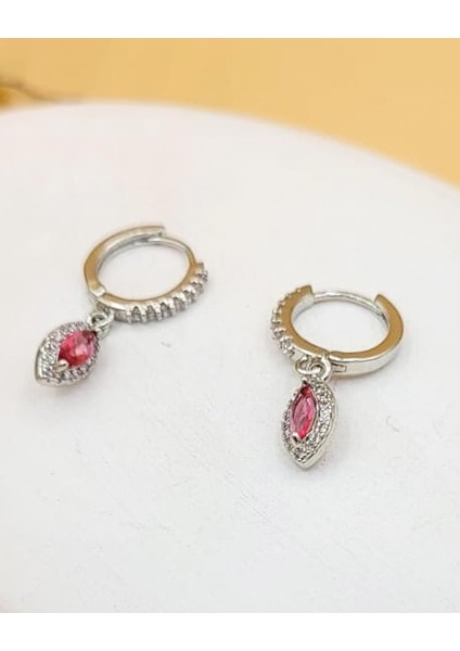 Zirkon Taşlı Minimal Damla Pembe Küpe