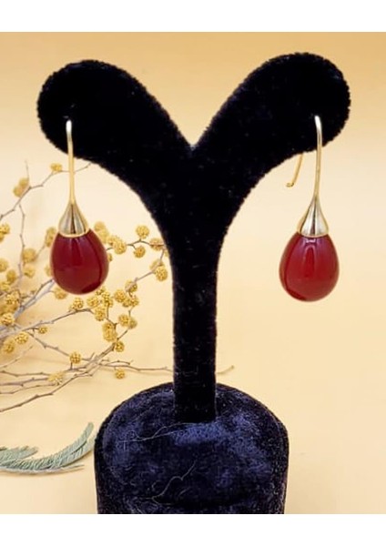 Bordo Uzun Damla Gold Küpe fiyatları