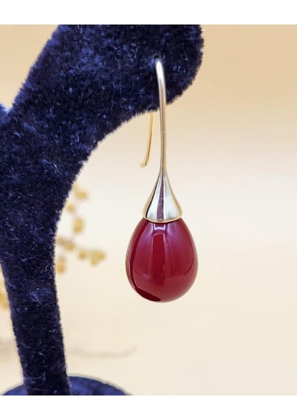 Bordo Uzun Damla Gold Küpe modelleri