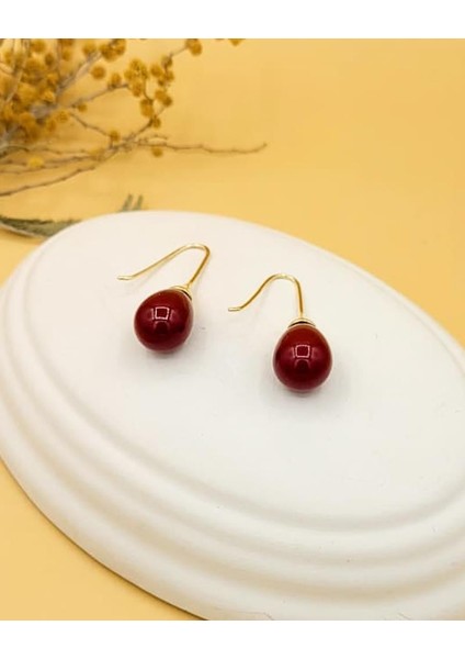Bordo Uzun Damla Gold Küpe fırsatları