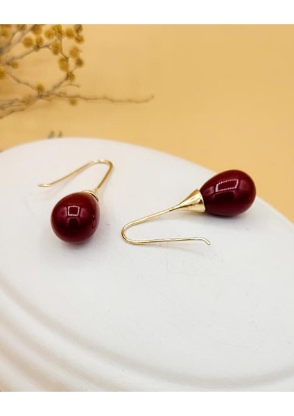 Bordo Uzun Damla Gold Küpe indirimleri