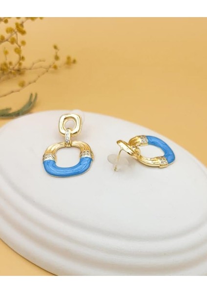 Sallantılı Mavi Mineli Altın Kaplama Küpe fiyatları