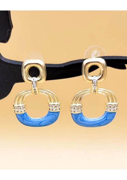 Sallantılı Mavi Mineli Altın Kaplama Küpe modelleri