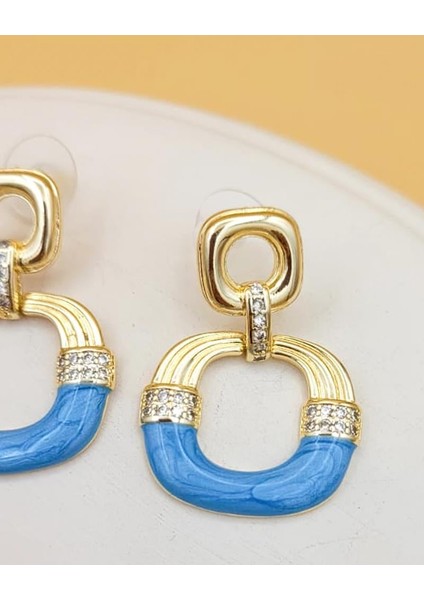 Sallantılı Mavi Mineli Altın Kaplama Küpe fırsatları