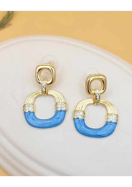 Sallantılı Mavi Mineli Altın Kaplama Küpe indirimleri