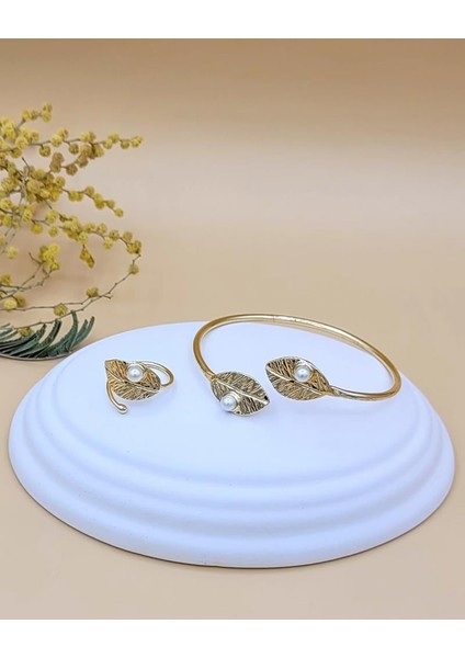 Inci Yaprak Tel Yüzük Bileklik Set