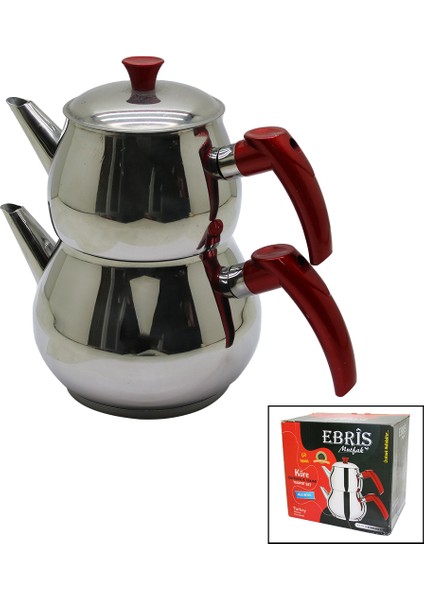 Aile Büyük Boy Küre Çelik Çaydanlık Seti Üst: 1.2lt - Alt: 2lt (5250)