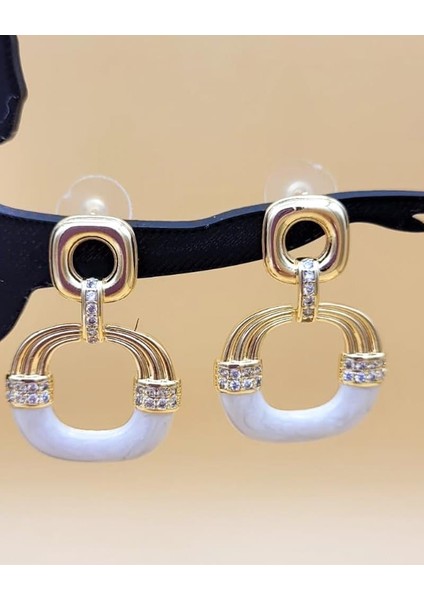 Sallantılı Ekru Mineli Altın Kaplama Küpe fiyatları