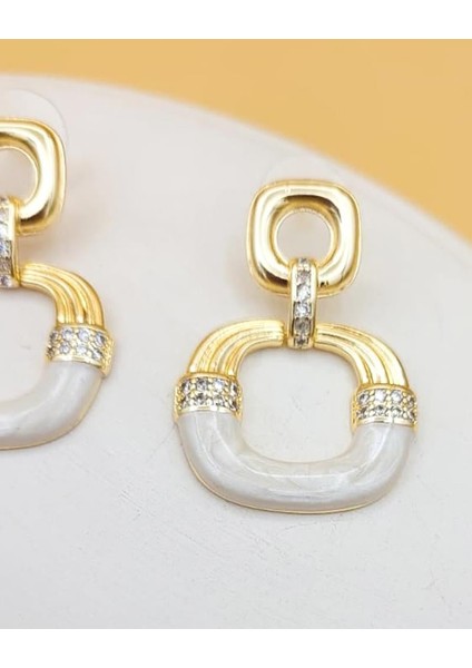 Sallantılı Ekru Mineli Altın Kaplama Küpe indirimleri