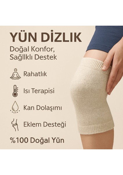 Yün Dizlik (2 Adet Sağ-Sol) %50 Koyun Yünü ile Diz Eklem Ağrısı Kronik Ağrıları Kireçlenme - Unisex