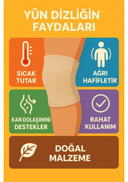 Yün Dizlik (2 Adet Sağ-Sol) %50 Koyun Yünü ile Diz Eklem Ağrısı Kronik Ağrıları Kireçlenme - Unisex fiyatları