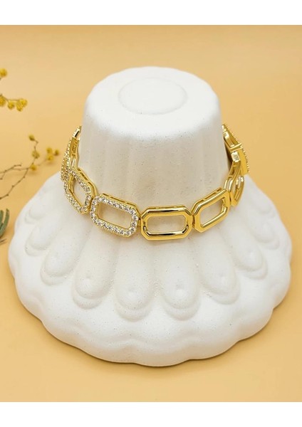 Xupıng Zirkon Taşlı Dörtgen Gold Zincir Premium Bileklik fırsatları