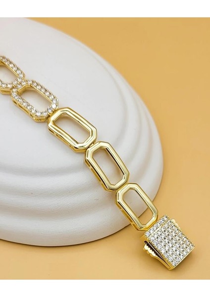 Xupıng Zirkon Taşlı Dörtgen Gold Zincir Premium Bileklik indirimleri