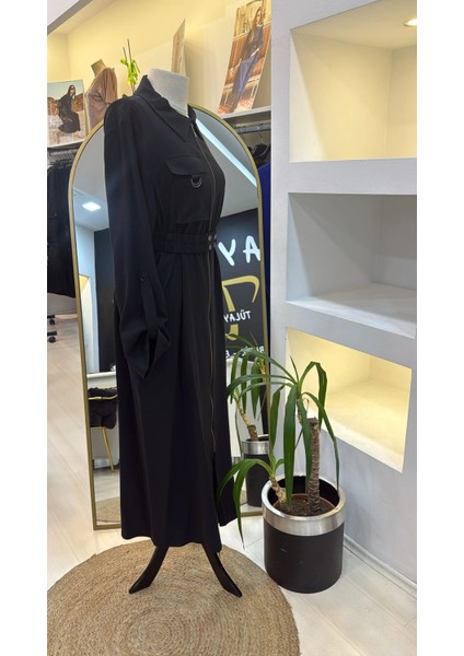 Tam Boy Fermuarlı Elbise - Siyah 2001 fiyatları