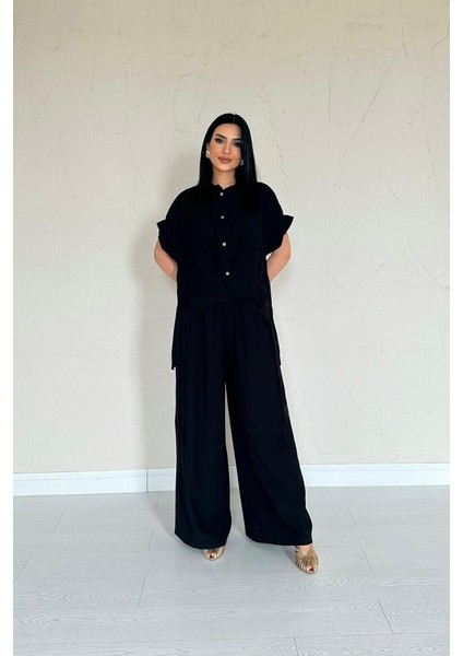 Siyah Önü Pileli Ikili Keten Takım modelleri