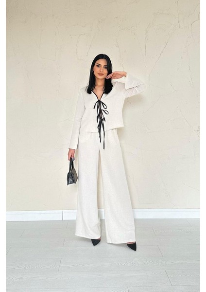 Bej Fiyonklu Keten Takım