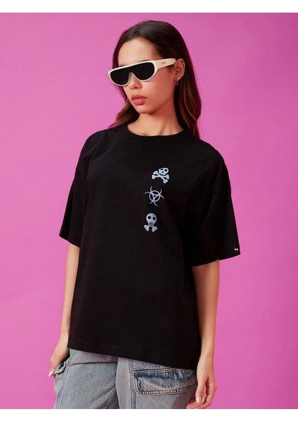 Baskılı Oversize T-Shirt - Siyah indirimleri