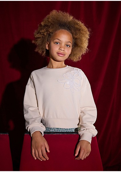 Bej Kız Çocuk Pul Detaylı Sweatshirt 7421