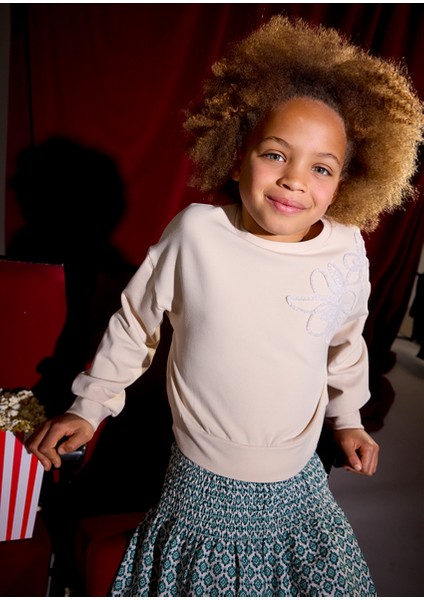 Bej Kız Çocuk Pul Detaylı Sweatshirt 7421 modelleri